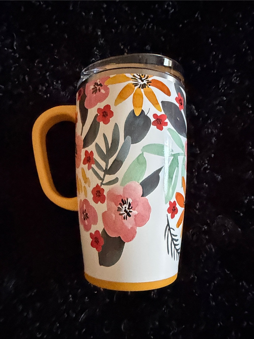 Swig Floral Insulated Travel Mug with Yellow Handle - Picture 3 of 4
